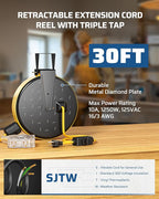 DEWENWILS 30 Ft Retractable Extension Cord Reel, Ceiling/Wall Mount 16/3 Gauge SJTW Power Cord with 6 Grounded Outlets, Twist-Lock Stopper, 10 Amp Circuit Breaker, Metal Covering, UL Listed