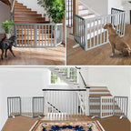 ZJSF Freestanding Indoor Dog Gate for House Foldable Wood Puppy Gate for Doorways Pet Gate for Stairs Extra Wide Pet Fence, Grey, 24" Height 2 Panels