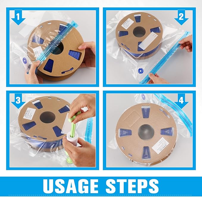 Jetec 35 Pcs 3D Filament Storage Bags Vacuum Sealed Kit, Include Reusable 3D Printer Filament Vacuum Storage Bags 13.4 x 11.8 Inch and Cobalt Free Humidity Indicator Cards for Keeping Files Dry