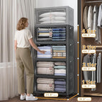 960Qt Stackable Storage Bins with Lids, 8 Pack Large Collapsible Bins with Wheels, Plastic Cabinet with Doors, Foldable Closet Organizers and Storage for Home, Dorm, Office, Black