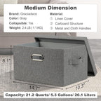 Medium 15" 21 Quart Collapsible Stackable Storage Bins with Lids, 3 Packs Grey Foldable Fabric Closet Boxes Heavy-duty Linen Cube Baskets Container for Bedroom Office (15 x 11 x 8)