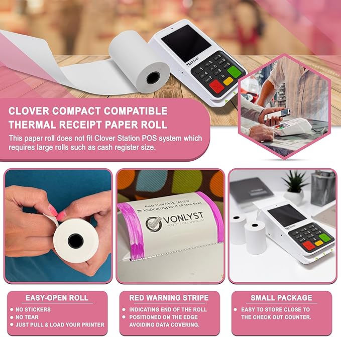 Compatible Clover Compact Countertop POS Thermal Receipt Paper 2 1/4 x 55 (50 rolls)