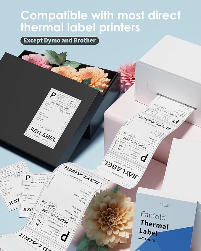 4x6 Thermal Shipping Label Mailing Stickers Paper for Direct Thermal Label Printer USPS UPS Address Fanfold Big Packing White Color 1000 Labels/Stack,1 Stack