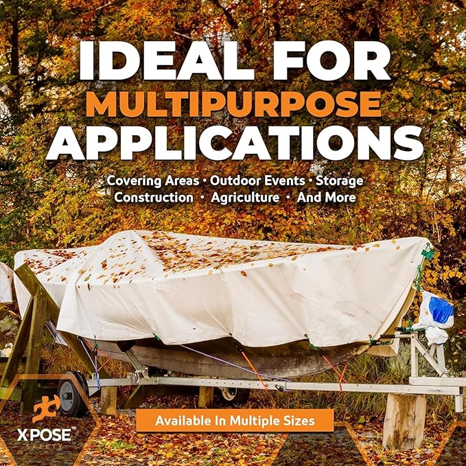 Heavy Duty White Poly Tarp 10' X 10' - Bulk Full Pallet (300 Pack) - Multipurpose Protective Cover - Durable, Weather Proof & Tear Resistant - 12 Mil Thick Polyethylene - by Xpose Safety