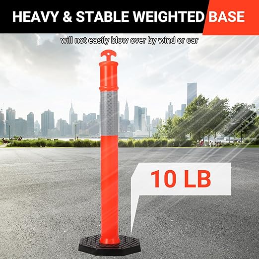 Delineator Post with Base 6 Pack, KOKEBREN 45 Inch Portable Orange Traffic Delineator Posts Cones with Reflective Collars for Driving Practice and Construction Work