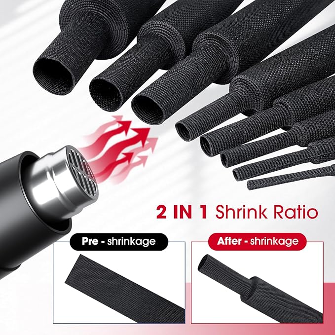 2 in 1 Heat Shrink Braided Sleeving Fabric Tubing-Ideal fit Irregular Shape Hose/Cable/Wire (1"(25mm), 60FT)