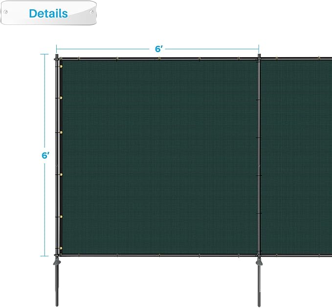 Patio 6' x 104' Outdoor Privacy Screen Freestanding Temporary Fence Panels Net Cover with Metal Poles for Outside Backyard Pool Garden Air Conditioner Fencing, Green
