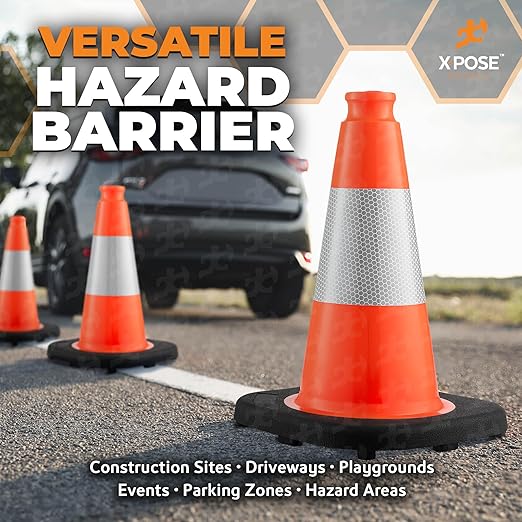 Xpose Safety 12 Inch Orange Traffic Cones with 4" Collar - 12 Pack Multipurpose PVC Plastic Safety Cone for Parking, Soccer, Caution, Kids and Construction - DOT Approved