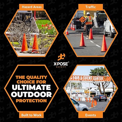 Xpose Safety 28 Inch Orange Traffic Cones, 1-Pack - Multipurpose PVC Plastic Safety Cone for Parking, Soccer, Caution, Kids and Construction - DOT Approved