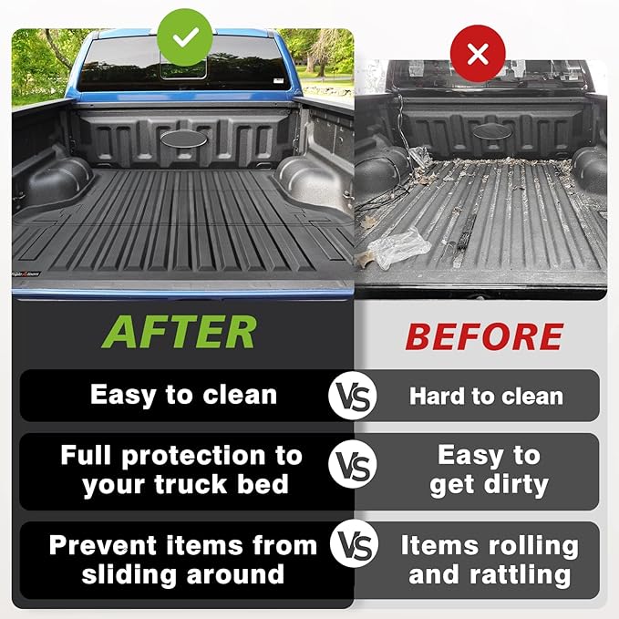 TripleAliners Truck Bed Mat Compatible with 2019-2023 Ford Ranger Accessories 5FT Vehicle Perfectly Flush All Weather Protection TPE Heavy Duty Pickup Car Bed Cargo Mat