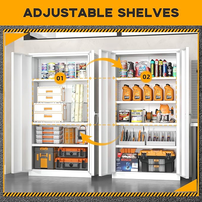Greenvelly Metal Storage Cabinet with 2 Doors and 4 Adjustable Shelves, 72”H Metal Cabinet Lockable Storage Cabinet,Tall Locking File Cabinet for Office,Home, Garage, Gym, School