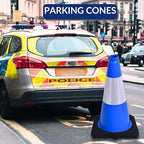 BESEA 8Pack 18 Inch Blue Traffic Cones with 6 Inch Reflective Collar, Heavy Duty PVC Safety Cones with 10.5 x 10.5 Inch Base for Parking, Driving Practice, Sports Training, and Construction