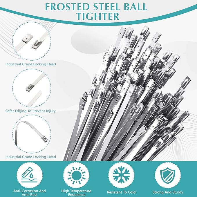 LEIFIDE 500 Pcs Metal Zip Ties 304 Stainless Steel Zip Ties Heavy Duty Self Locking 220 Pound Tensile Strength Cable Suitable for Exhaust Wrapping Fence Outdoor Workshop Canopy(17.7 Inch)