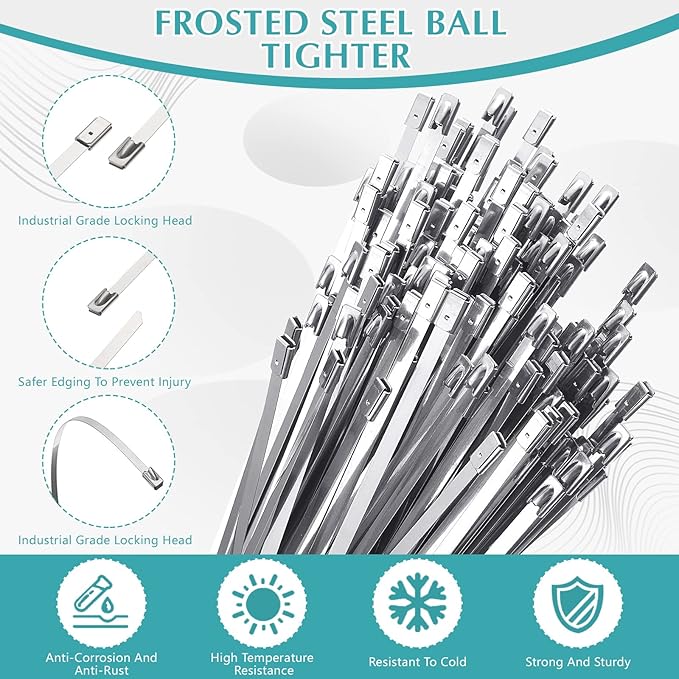 LEIFIDE 500 Pcs Metal Zip Ties 304 Stainless Steel Zip Ties Heavy Duty Self Locking 220 Pound Tensile Strength Cable Suitable for Exhaust Wrapping Fence Outdoor Workshop Canopy(7.8 Inch)