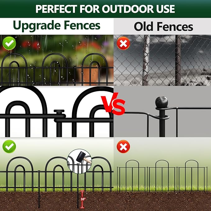 Decorative Garden Fence, 5 Panels No Dig Fence, 7.08 ft(L) x 13 in(H) Animal Barrier for Dogs Rabbits, Rustproof Metal Arched Decorative Garden Fences for Flower Bed, Outdoor, Yard, Patio