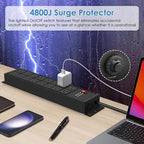 JUNNUJ Heavy Duty 20 Amp Power Strip 4800J, 16 Outlets 12 Gauge Garage Industrial Surge Protector, High Amp 5-15P Adapter Shop 6-20R T-Slot Metal Outlet, 15 FT Extension Cord Commercial for Appliance