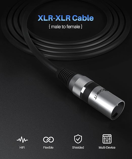 GEARit XLR Male to Female Microphone Cable (3 Feet, 10-Pack) 3-Pin Balanced Shielded Mixer, Recording Studio, Podcast - Black