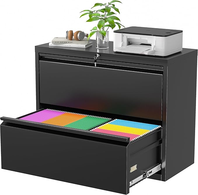 Superday Metal Lateral File Cabinet with Lock, 2 Drawer File Cabinet, Black Filing Cabinets with Lock, Filing Cabinets for Home Office/Legal/Letter/A4, Home Office Furniture for Hanging File