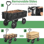 Homdox MAX 880LB Garden Cart, Heavy Duty Garden Wagon, Mesh Foldable Garden Cart, Pullable Gardens Wagon with 180° Rotating Handle, Collapsible Garden Carts for Yard Beach Farm, Black with Bag