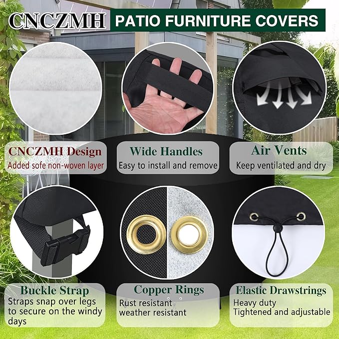 Heavy Duty Patio Furniture Covers Waterproof, 600D Round Outdoor Furniture Cover Waterproof for Sectional Sofa Couch, Outdoor Dining Table and Chair Set Covers 20"DIA x 23"H, Black