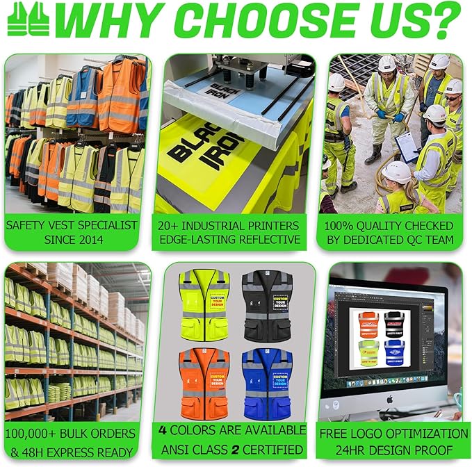 BeautyWill Custom Logo Safety Vest Class 2 High Visibility Reflective Vest for Men - Personalized Logo Team Vest