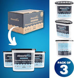 Moisture Absorber Tub with Activated Charcoal - 3-Pack - 18 oz Disposable Odor Eliminator Box & Dehumidifier for Garage, Home, Kitchen, Bedroom, Bathroom, Closet, Cars, and Boats