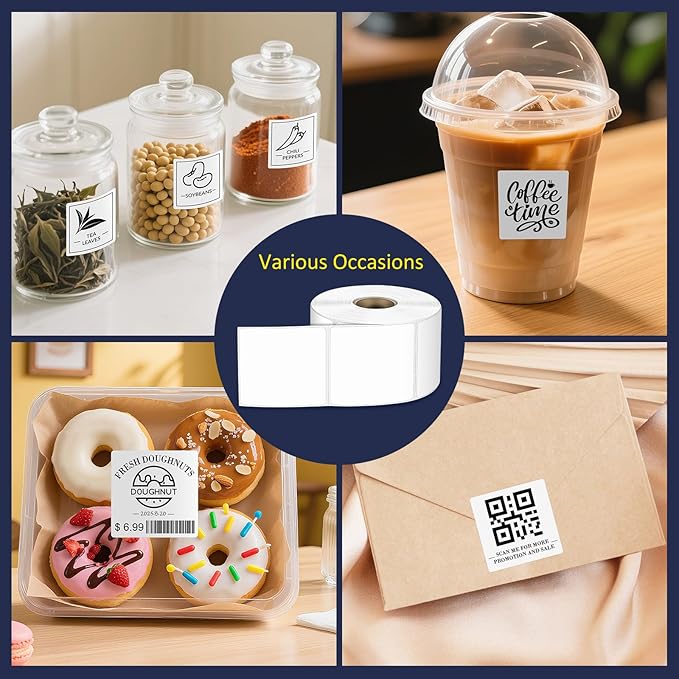 L LIKED 2" x 2" Direct Square Thermal Labels, Perforated QR Code and Barcode Labels & Compatible with Rollo, Zebra and Other Desktop Printers (10 Roll, 7500 Labels)