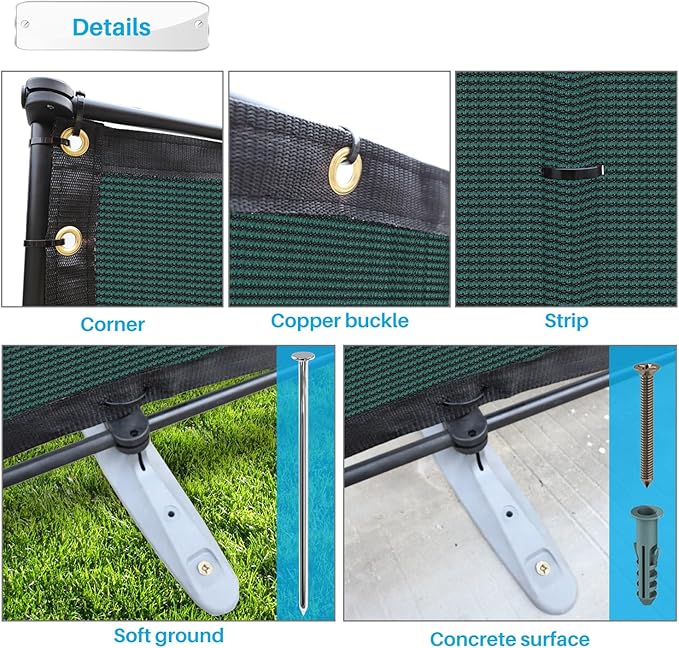 Patio 6' x 137' Outdoor Privacy Screen Freestanding Temporary Fence Panels Net Cover with Metal Poles for Outside Backyard Pool Garden Air Conditioner Fencing, Green