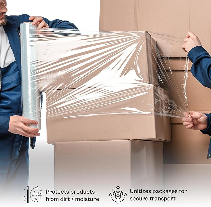 PSBM 288 Rolls 20 Inch x 1000 Feet 90 Gauge Stretch Film/Wrap with Handles, Heavy Duty Industrial Strength Clear Shrink Plastic Wrap for Moving, Packing, Shipping, Pallet Wrapping & Storage