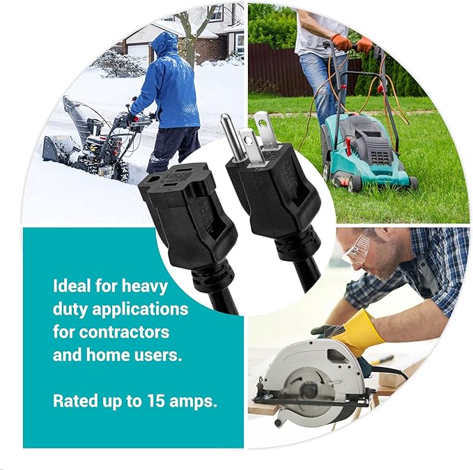 Clear Power 25ft Oil Resistant Heavy Duty Extension Cord 14/3 SJTOW, 3 Prong Grounded Plug, 15-Amp Power Cord for Farms and Ranches, Black, DCOC-0082-DC