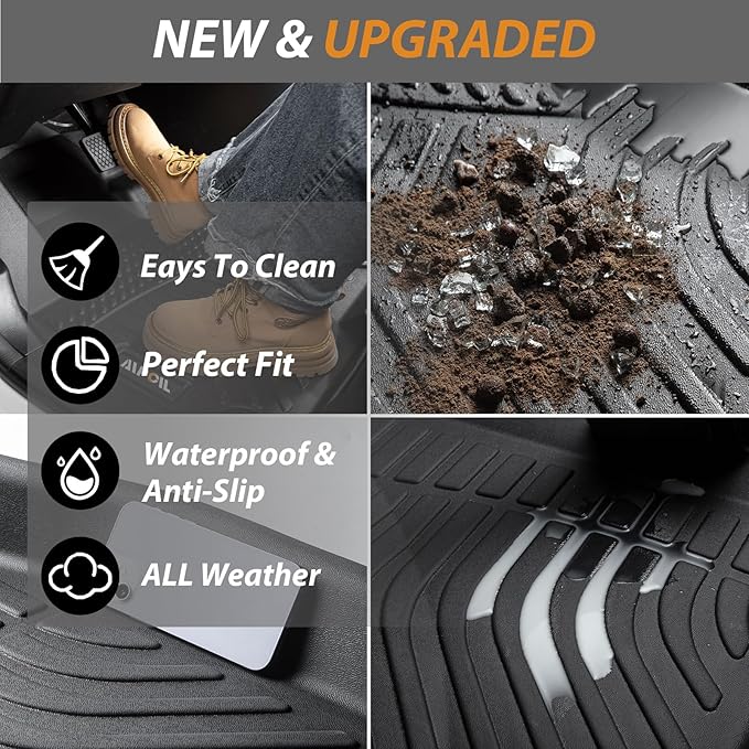 AIPOIL® Floor Mats & Cargo Liner Set for 2013-2018 Hyundai Santa FE Sport All Weather Protection TPE Anti-Slip Automotive Full Set Custom Car Mats Accessories - Black