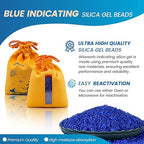 2 Sets 1000g Rechargeable Silica Gel Beads with 1 Cloth Bag, Indicating Blue Desiccants Beads [3-5mm] Moisture Absorber Desiccant Packs for Storage