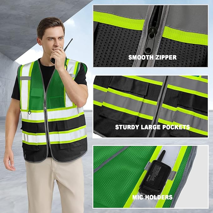 BeautyWill Custom Logo Safety Vest Class2 High Visibility Reflective Vest Breathable Construction Vest