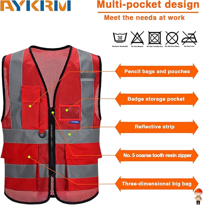 6XL 7XL 8XL red work vest with pockets Big and tall