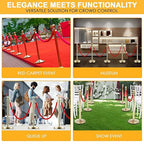 LOVMOR 6PCS Gold Stanchion Posts Queue, 38 Inch Red Velvet Rope, 5 FT Red Carpet Ropes and Poles, Crowd Control Barriers Queue Line Rope, Barriers for Party Supplies