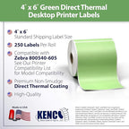 4" X 6" Direct Thermal Perforated Stickers Labels for Shipping Labels, Inventory, and Color Coding - Compatible with Zebra, Rollo, Godex and More (Green, 6 Rolls)
