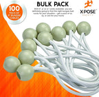 Xpose Safety Bungee Ball Cords 6" 100 Pack Heavy Duty White Stretch Rope with Ball Ties for Canopies, Tarps, Walls, Cable Organization