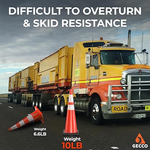 GECCO ™ (108 Cones per Pallet) 36 Inch 10 Lb Heavy Tall Orange Traffic Cones in Bulk | Large Safety Cones, Orange Cones, Parking Cones, Construction Cones | PVC Plastic & Black Base - [PRO Series]