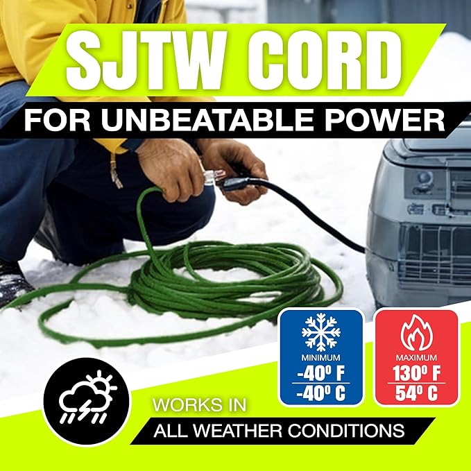 25ft Outdoor/Indoor Extension Cord 14/3 Gauge Heavy Duty 3 Prong SJTW, Waterproof, Flexible Cold-Resistant Long Power Cord,15A 125V 1875W, Green by LifeSupplyUSA
