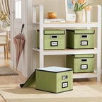 Huolewa File Organizer Box with Lid, Collapsible File Folder Organizer for Office Document Storage, Filing Box with Plastic Slide for Letter Size Hanging File Folders(1 Pack, Green)