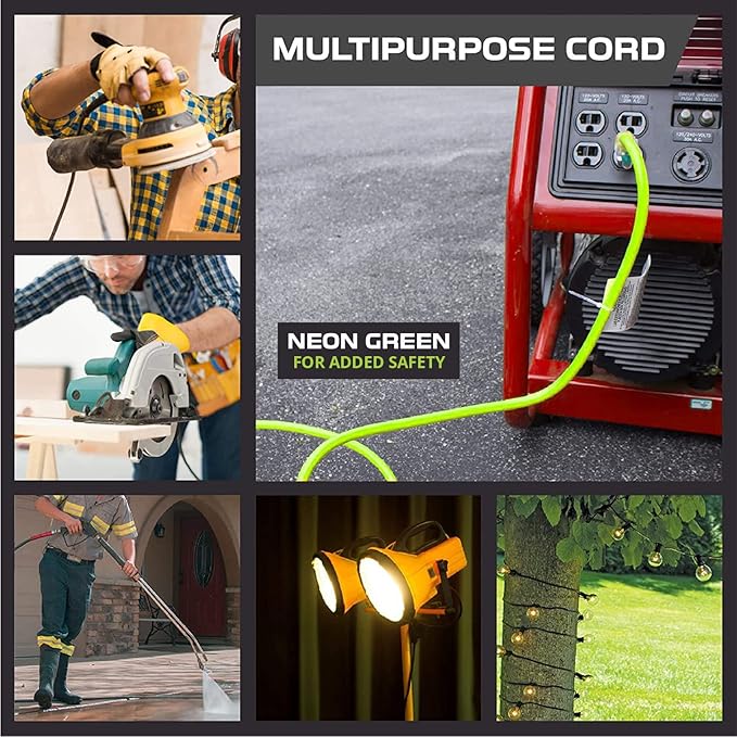 Iron Forge Cable 10 Gauge 50ft Lighted Outdoor Heavy Duty Extension Cord with 3 Outlets - 15 Amp 10/3 SJTW Green Extension Cord with Multiple Outlets
