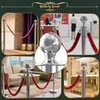 8Pcs Sliver Stanchion Post Queue Velvet Ropes and Posts with Soild Base and 4pcs 5 Ft Red Velvet Ropes Carpet Ropes Posts Stanchion Set Crowd Control Barriers for Party Supplies