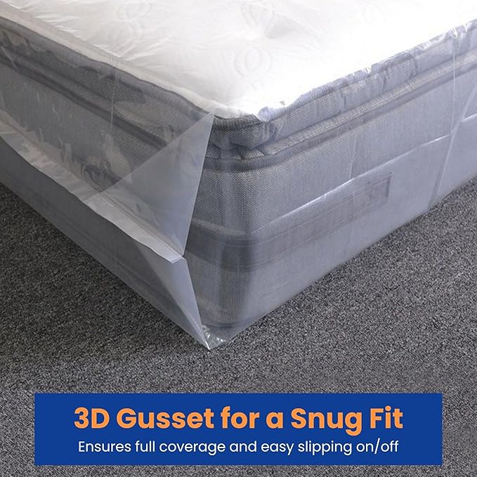 VICMORE 2 Pack Full/Twin Mattress Bags for Moving, Storage & Disposal – Clear Heavy-Duty Plastic Covers, Tear-Resistant & Dustproof, Recyclable (Fits Full XL/Twin XL Beds)