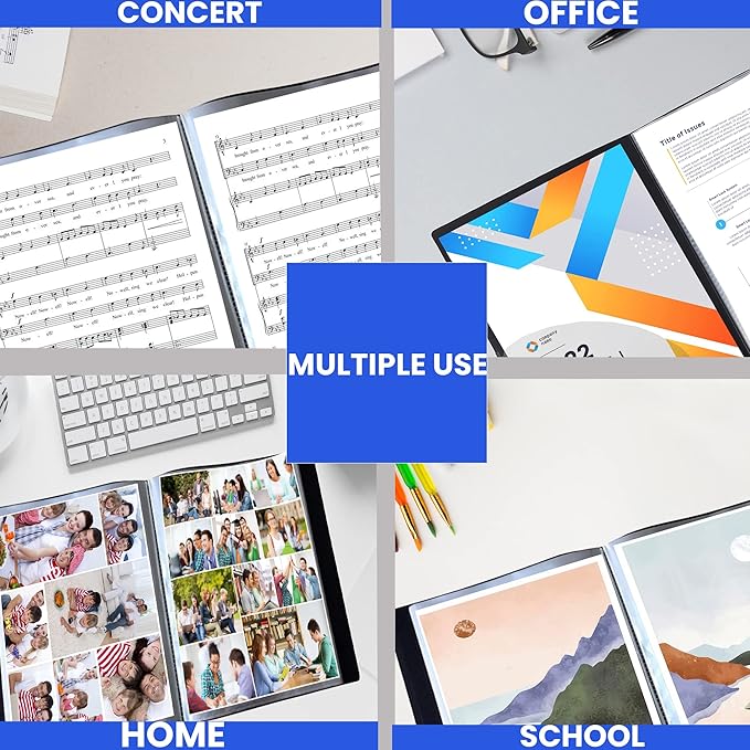Performore 24-Pocket Presentation Book Folder | 8.5" x 11" Plastic Display Binder with Spill-Proof Clear Sleeves | Archival Acid-Free Portfolio for Certificates, Reports, and Documents (Black)