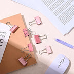 Temiary Aesthetic Binder Clips, 24 Pcs 1.6 Inches Small Metal Binder Clip with Clear Storage Container, Binding Paperwork Clamps for School Teachers Office Supplies (Pink)