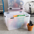IRIS USA WeatherPro 156 Qt Storage Bins with Lids, 3 Pack, BPA-Free Plastic Gasket Box with Tight Latch and Seal, Stackable Nestable Tote Tub - Clear/Black