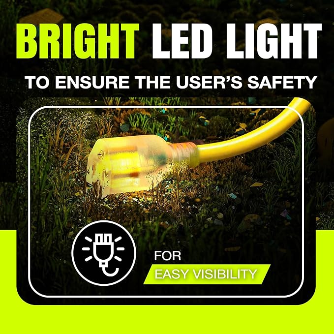 6ft Outdoor/Indoor Extension Cord 10/3 Gauge Ultra Heavy Duty 3 Prong SJTW, Waterproof, ETL Listed, Flexible Cold-Resistant Long Power Cord,15A 125V 1875W, Yellow by LifeSupplyUSA