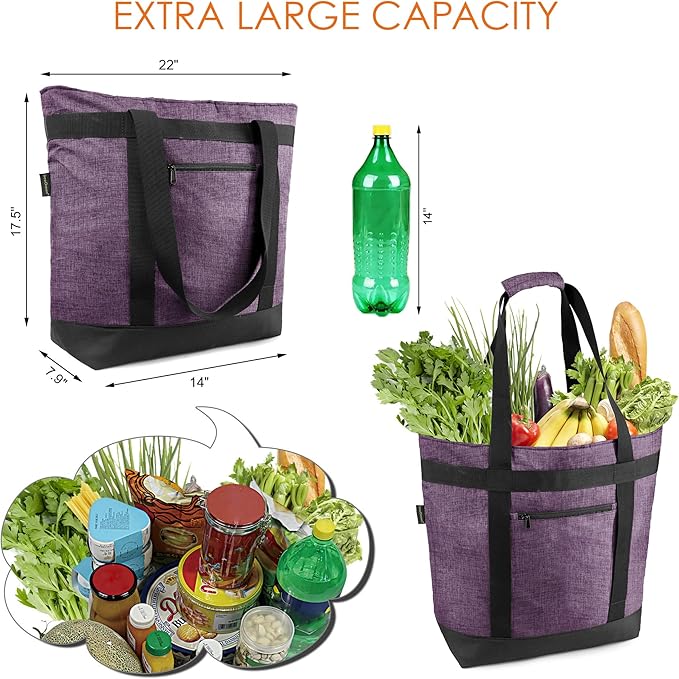 BeeGreen Cooler Bag Soft Leakproof Insulated Tote with Zipper for Beach Travel Grocery