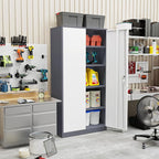 Crownland 72" Lockable Metal Storage Cabinet, Garage Storage Cabinets, High Office Cabinet with Adjustable Shelves for Garage, Home Office,Pantry, File(Grey White)
