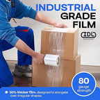 IDL Packaging 5" x 1000' Stretch Wrap Mini Roll of 80 Gauge (Pack of 8 Rolls) with Plastic Reusable Handle - Extra Sticky Clear Stretch Wrap Film - Tear-Resistant Plastic Wrap for Moving